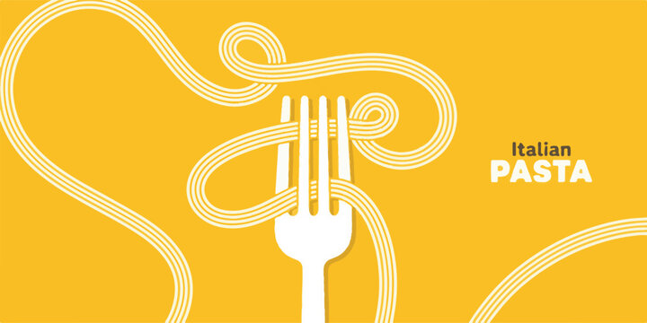 White Spaghetti on Fork with Italian Pasta Text graphic