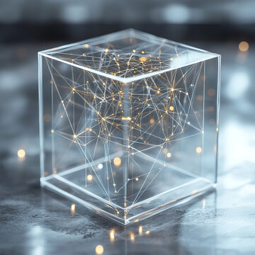 Glass Cube Containing Mini Data World