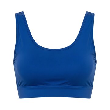 Dark blue strapless sports bra with lace trim isolated on white background