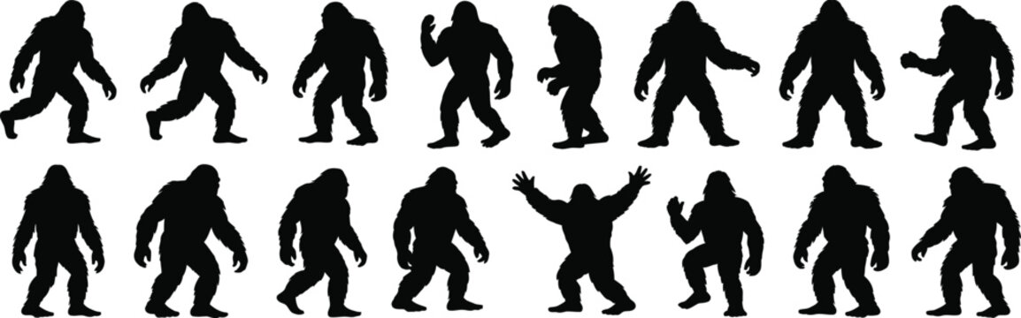 Bigfoot silhouettes in various poses sasquatch creature