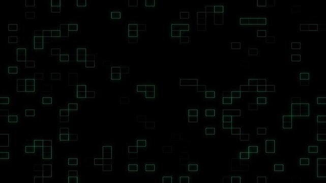 Digital Looping Background Animation of LightSeaGreen glowing squares abstract digital technology, Cyan flickering Hi tech motion graphic on dark background