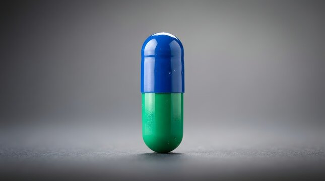 Single blue and green medical capsule.