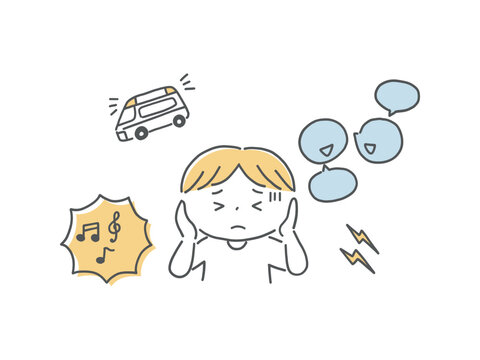 聴覚過敏で音ストレスに悩む子ども単色