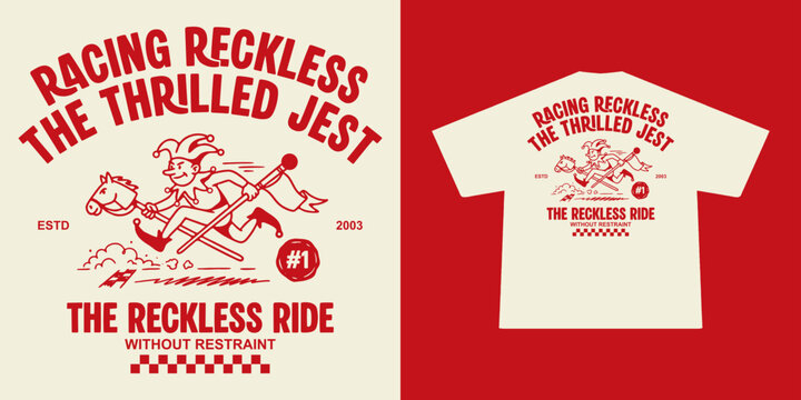 Reckless Racing Jester Vintage T-Shirt Design with Retro Illustration