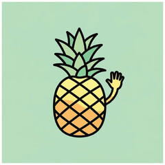 Obraz premium Cartoon pineapple with raised hand.