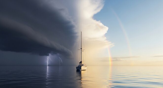 Sailboat storm rainbow