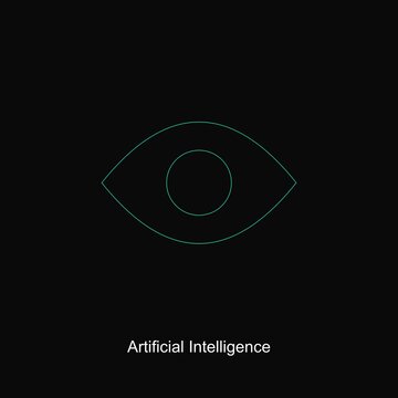 Futuristic AI eye symbol glowing on dark background representing surveillance and intelligence