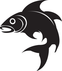 Obraz premium Dynamic black fish silhouette illustration, perfect for sport fishing emblems, aquatic wildlife logos, or a powerful marine-themed graphic design, symbolizing strength and agile motion