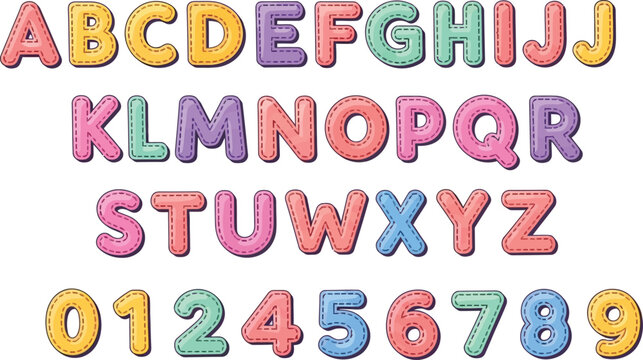 Colorful, textured alphabet and number set, chalkboard style numbers