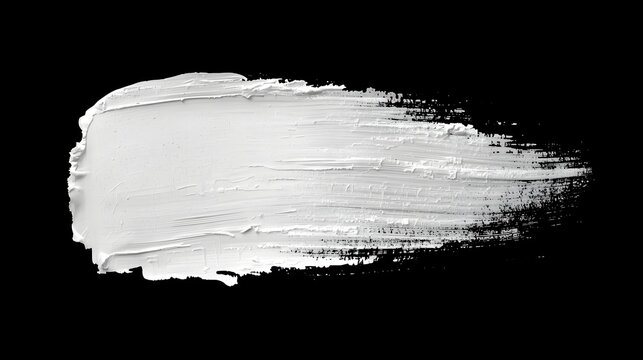 Thick white oil paint stroke with heavy texture isolated on black background