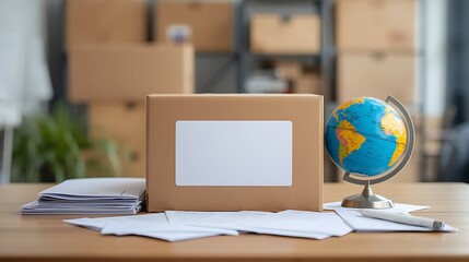 Naklejka premium Generative Ai depicts a workspace with a cardboard box