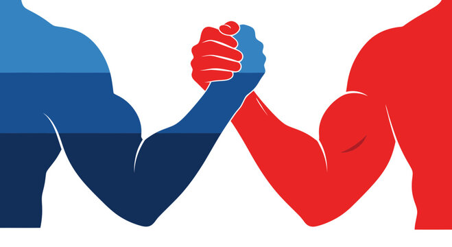Two muscular arms shaking hands strongly.