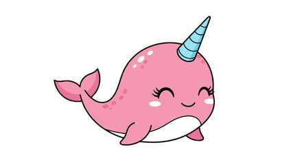 Cute Pink Cartoon Narwhal Smiling Face. © Sardi