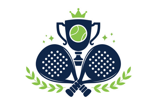 Padel sport logo with crossed rackets and trophy symbolizing victory, competition and achievement