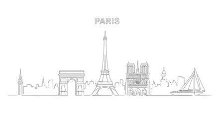 Paris Skyline Silhouette: Iconic Landmarks in Minimalist Line Art Style
