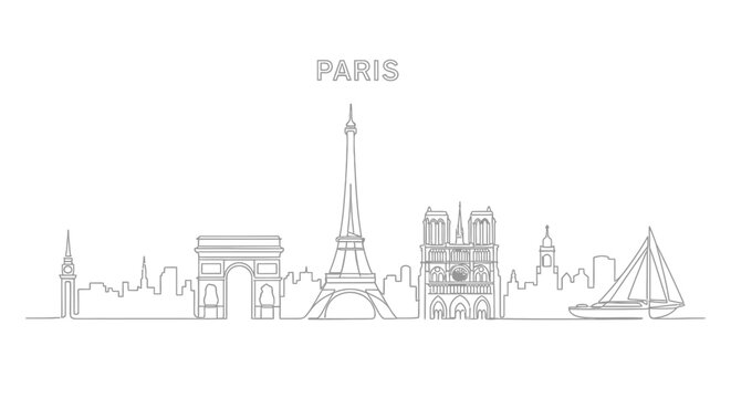Paris Skyline Silhouette: Iconic Landmarks in Minimalist Line Art Style
