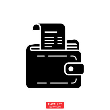 Black solid e-wallet icon with bill sticking out