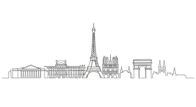 Paris Skyline Silhouette - Iconic Landmarks in Minimalist Line Art Style