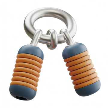 3d render of a hand grip strength trainer with silver metal ring and orange rubber handles