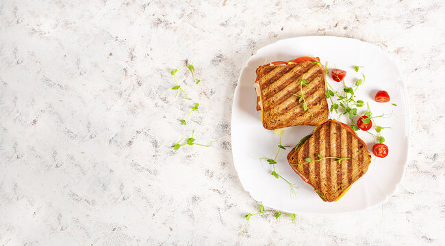 Healthy Homemade Sandwich Meal with Avocado Dip Top View. Flat lay