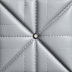 Fototapeta premium Close-up of a square quilted surface in a pale gray tone, featuring diamond-shaped patterns with centered metallic detail