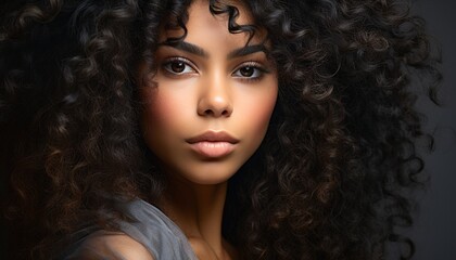 Obraz premium Portrait of a Young Woman with Curly Hair