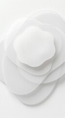 Fototapeta premium white abstract cloud, translucent gel circles, organic liquid shapes, abstract droplet pattern, layered fluid design, clean minimalist aesthetic, flowing serum texture, soft natural light, transparent