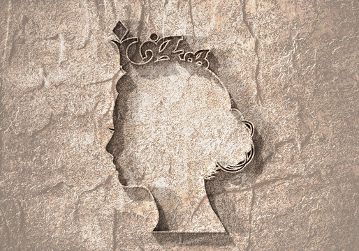 Profile view silhouette of a princess or queen. Cute girl portrait. Fashion branding emblem.