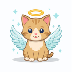Fototapeta premium Cute Angel Cat with Wings and Halo