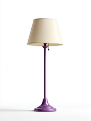 Obraz premium Traditional Purple Floor Lamp With Cream Lampshade And Golden Trim On White Background