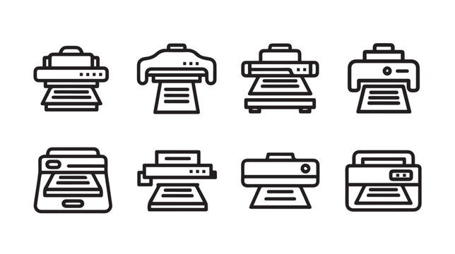 Printer Icons Set: Various Fax Machine and Printer Designs Line Art Collection
