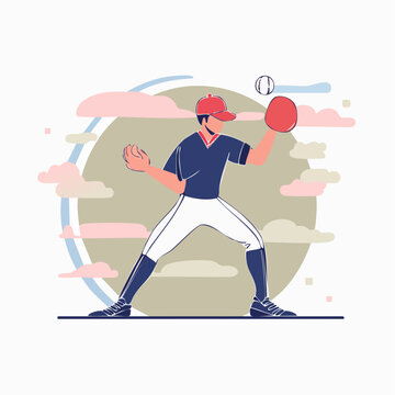 Baseball Player Throwing Ball in Stylized Illustration