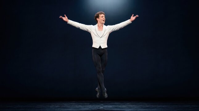 Male Ballet Dancer Performing a Powerful Grand Allegro Jump
