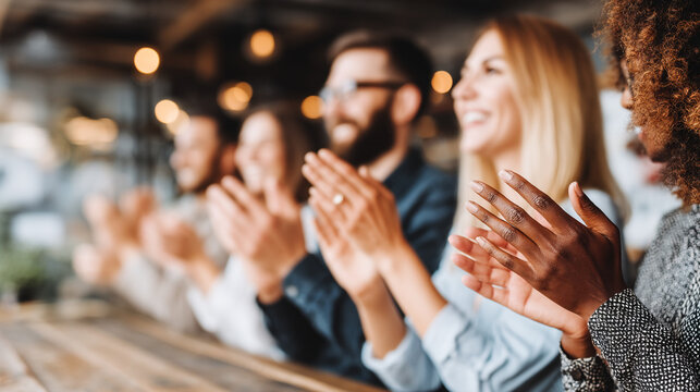 Diverse group of business people enthusiastically clapping hands during a meeting or conference