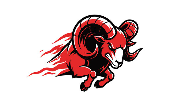 Aggressive Red Ram Mascot Charging with Fiery Mane