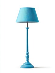 Fototapeta premium Turquoise Blue Tall Floor Lamp With Matching Drum Shade On White Background Studio Shot