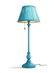 Obraz premium Turquoise Floor Lamp With Cream Lampshade And Warm Light On White Background