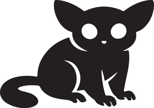 Cute Bush Baby silhouette with large eyes, nocturnal animal vector.