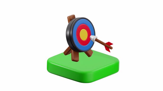 Archery target hit on bullseye on green base ideal for sports, target practice, precision aiming concepts in designs, presentations.