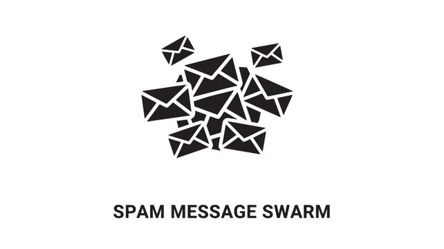 Minimalist vector illustration depicting a swarm of spam message envelopes, ideal for cybersecurity, email marketing, digital threats, and tech-related content in presentations or infographics.