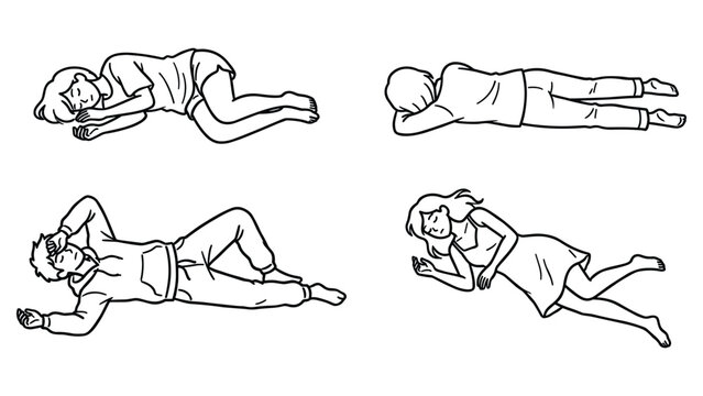 People sleeping relaxed poses on floor four individuals resting peaceful positions various.