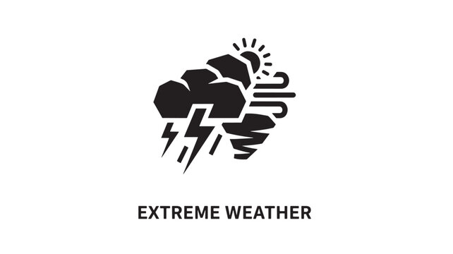 minimalist vector icon depicting extreme weather with storm clouds, lightning, and strong winds. ideal for weather apps, climate awareness campaigns, and educational materials.