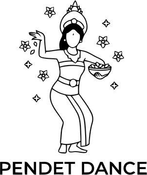 balinese culture pendet dance vector lineart