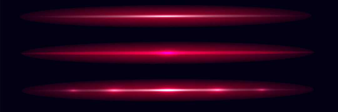 Red light effect reflections, neon illumination in red colors. Bright light lens. Police light effects, lines. Shiny stars, glowing sparks on a black background