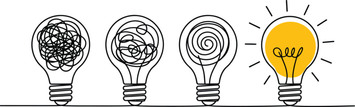 Continuous line drawing of light bulb ideas