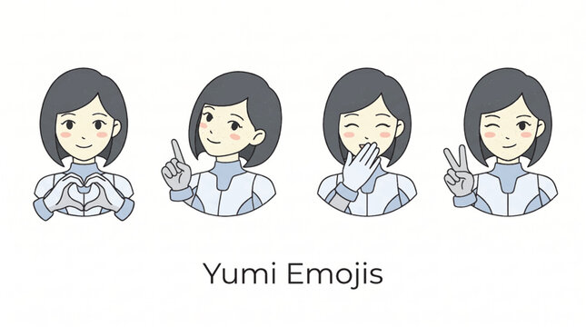 Set of cute anime girl emoji characters with various expressions and hand gestures, kawaii sticker collection.