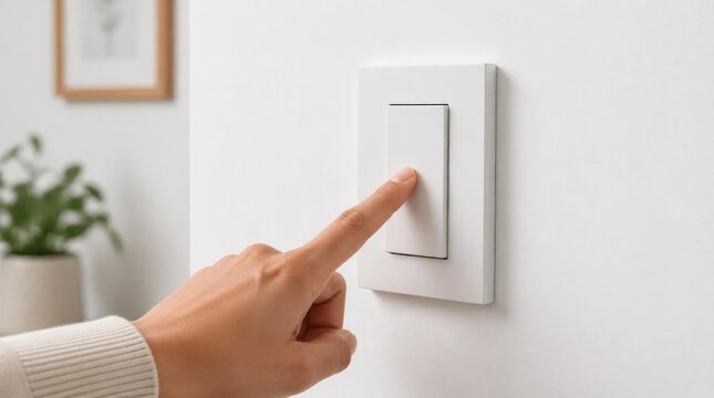 A finger pressing a switch on a white wall