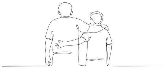 Obraz premium a single, continuous line drawing of a father and son standing embracing each other, showing closeness, or close togetherness. international parents' day. international children's day