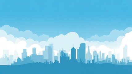 Obraz premium A flat silhouette of a city skyline against a blue sky. City in the clouds