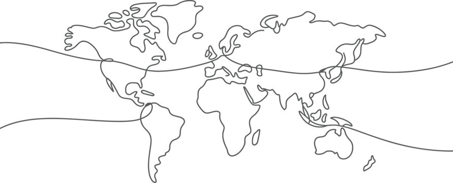 A line drawing of a world map